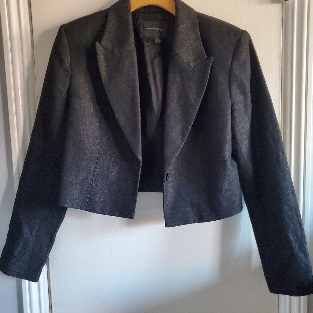 Banana Republic Loretta Wool Linen Cropped Blazer Size 4 Preppy Career Old Money - Picture 7 of 15